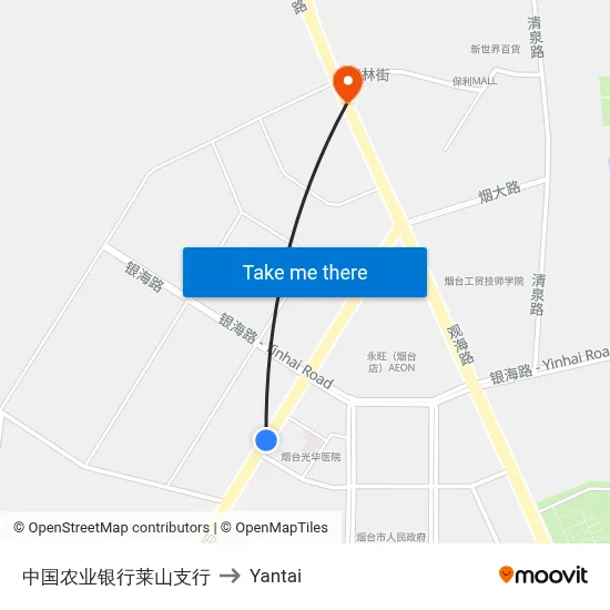 Agricultural Bank of China Laishan Branch to Yantai map