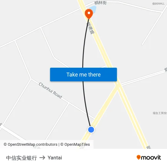 CITIC Industrial Bank to Yantai map