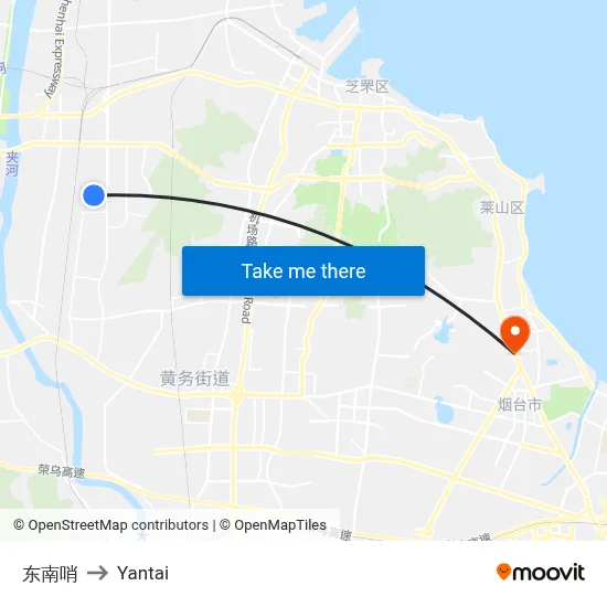Southeast Sentry to Yantai map