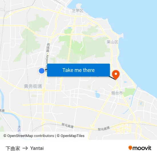 Xiaquijia to Yantai map