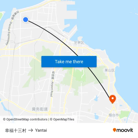 Xingfu 13th Village to Yantai map