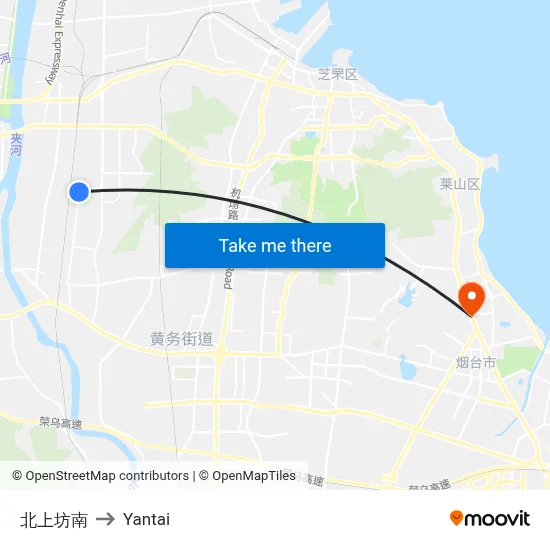 Beishangfang South to Yantai map