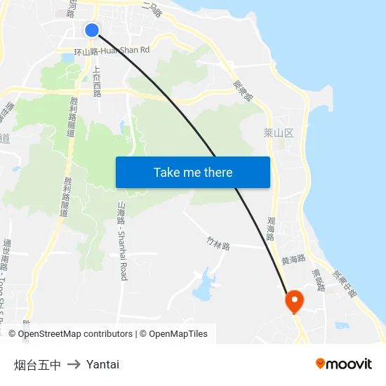 烟台五中 to Yantai map