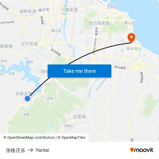 Zhanggezhuang East to Yantai map