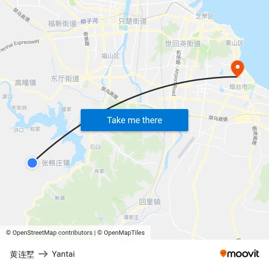 Huanglianshu to Yantai map