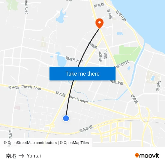Nanlang to Yantai map