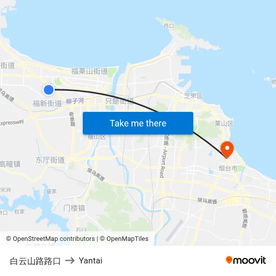 Baiyun Mountain Road Junction to Yantai map