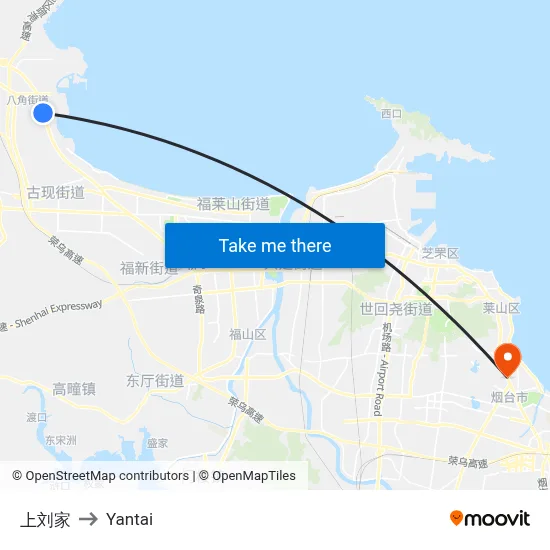 Upper Liu Family to Yantai map