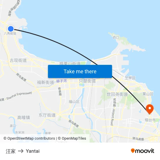 Wang Family to Yantai map