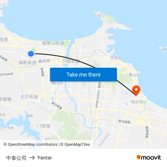 Zhongtai Company to Yantai map