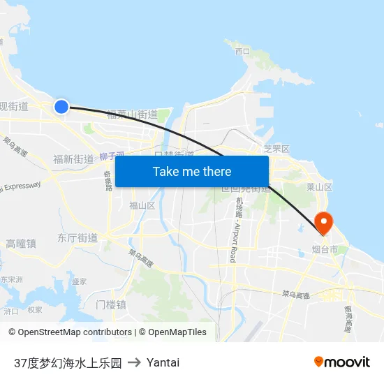 37 Degrees Dream Sea Water Park to Yantai map