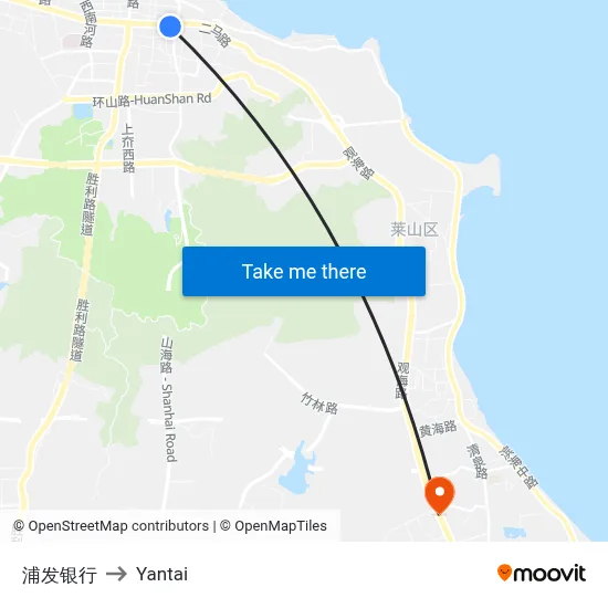 Pudong Development Bank to Yantai map