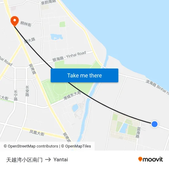 Tianyue Bay South Gate to Yantai map