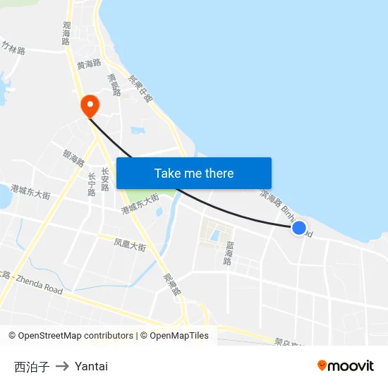 Xibozi to Yantai map