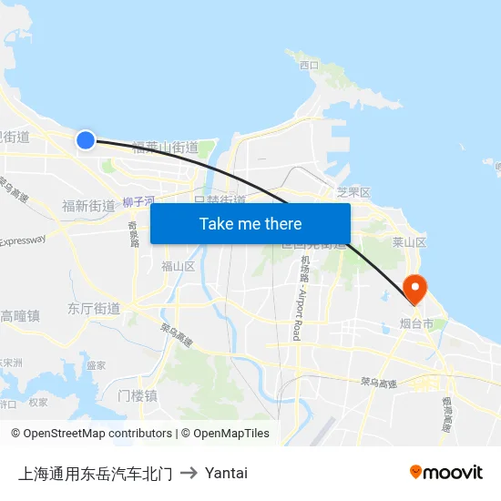 Shanghai General Dongyue Auto North Gate to Yantai map