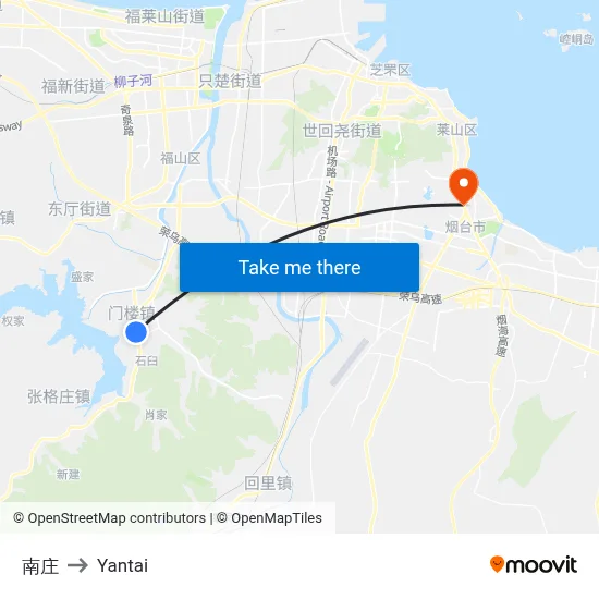 Nanzhuang to Yantai map