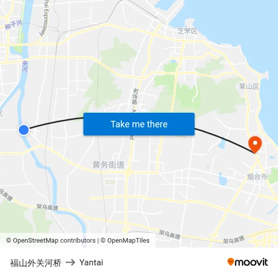 Fushan Waiguan River Bridge to Yantai map