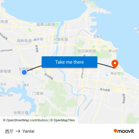 West Hall to Yantai map