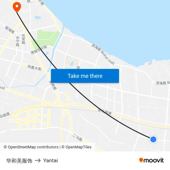 Huahe Fashion to Yantai map