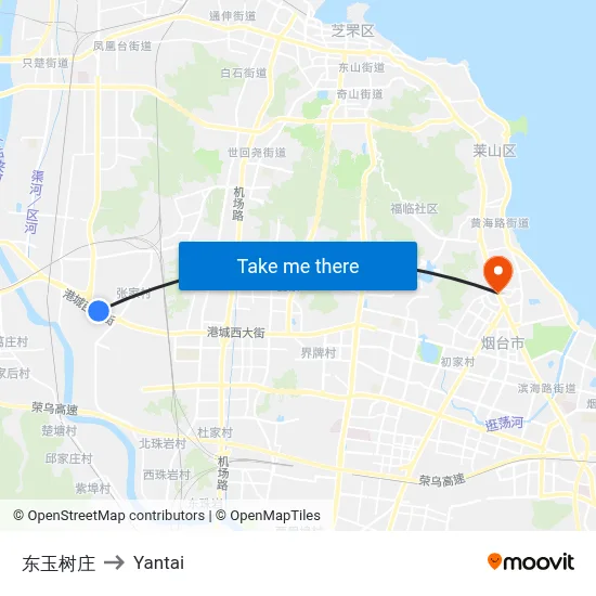 East Yushu Village to Yantai map