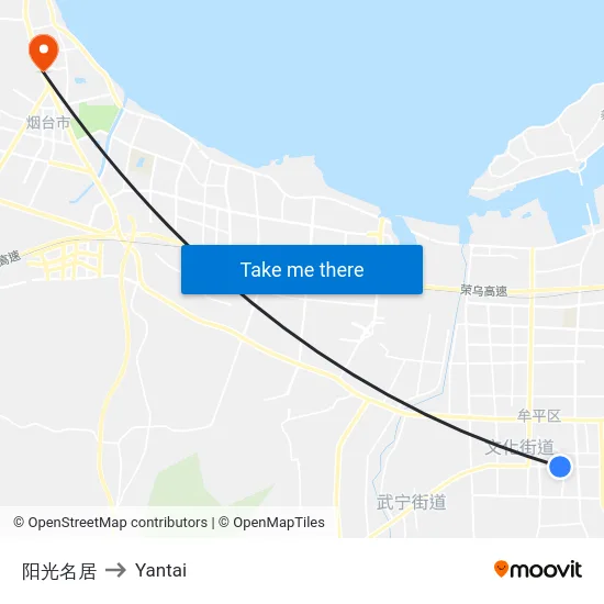 阳光名居 to Yantai map