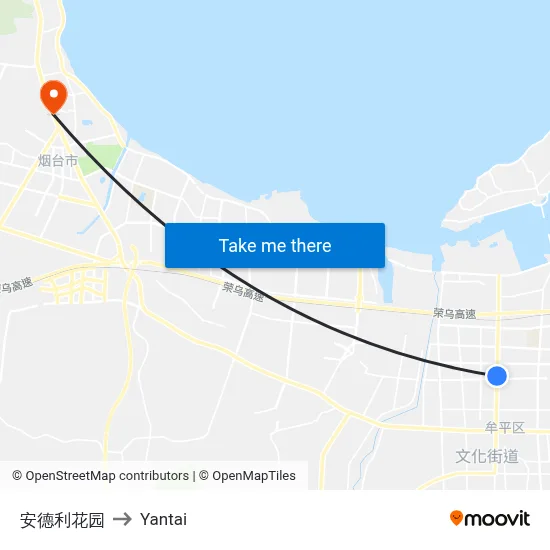 Andeli Garden to Yantai map