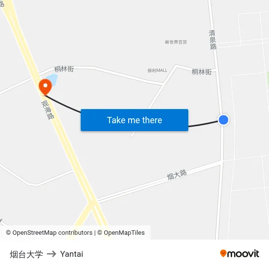 Yantai University to Yantai map