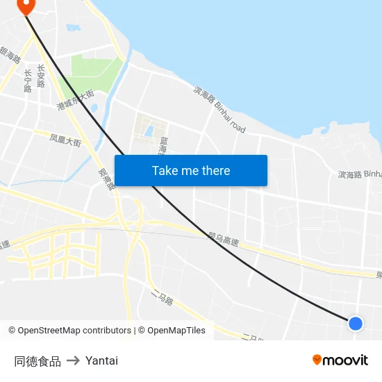 同德食品 to Yantai map