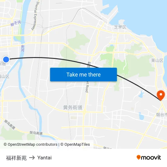 Fuxiang New Garden to Yantai map