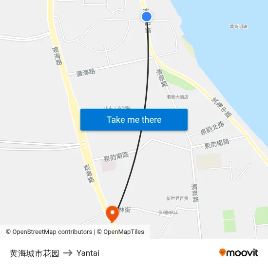 Huanghai City Garden to Yantai map