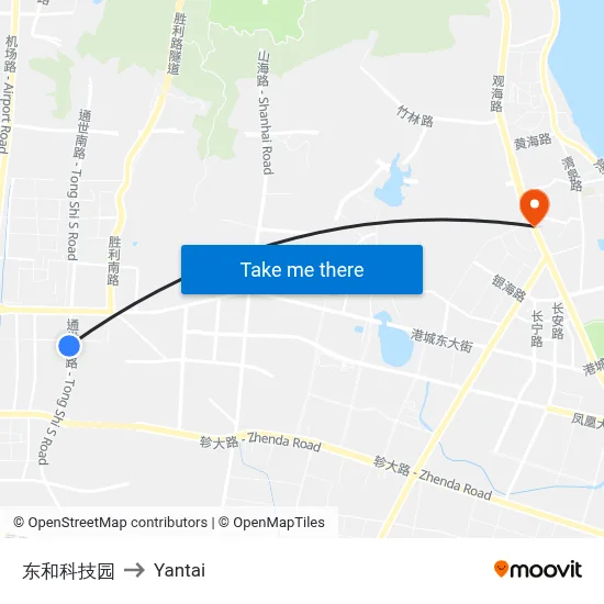 Donghe Technology Park to Yantai map