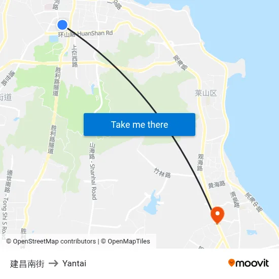 Jianchang South Street to Yantai map