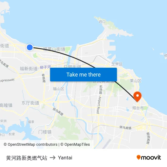 Huanghe Road XinAo Gas Station to Yantai map