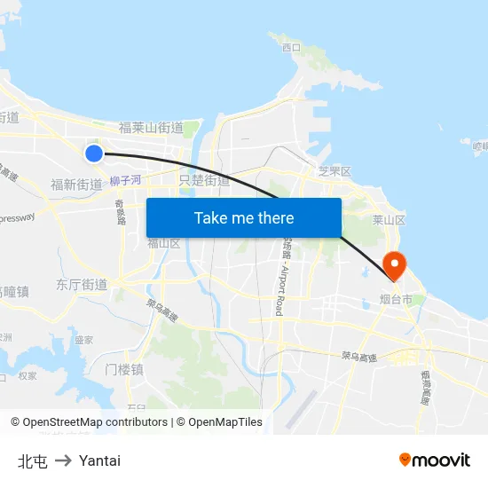 Beitun to Yantai map