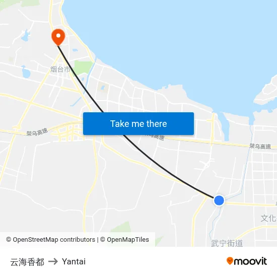 Yunhai Xiangdu to Yantai map