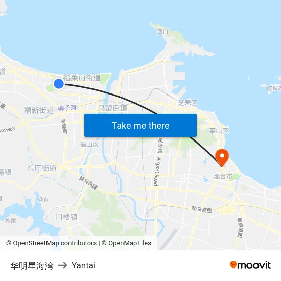 Huaming Star Bay to Yantai map