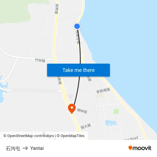 Shigoutun to Yantai map