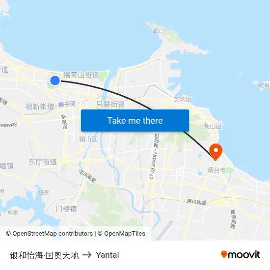 Yinhe Yihai Guoao Tiandi to Yantai map