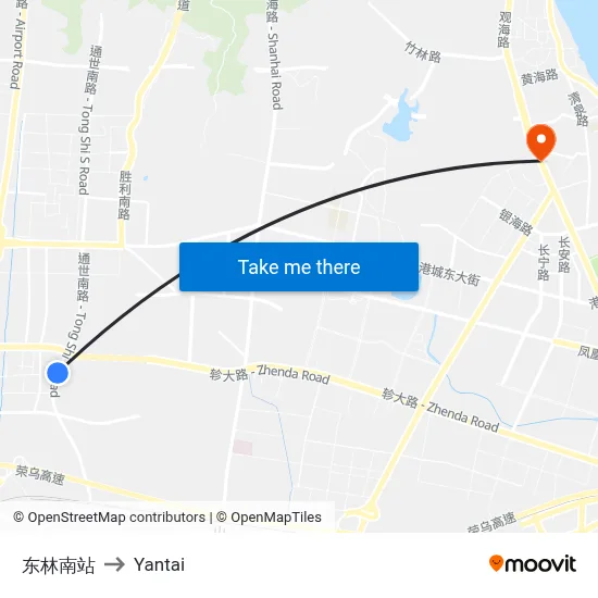 Donglin South Station to Yantai map