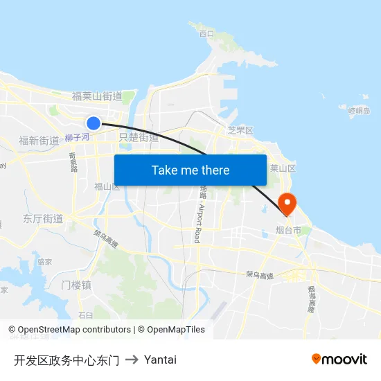 Development Zone Government Center East Gate to Yantai map