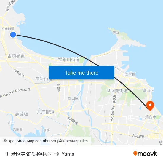 Development Zone Construction Quality Center to Yantai map