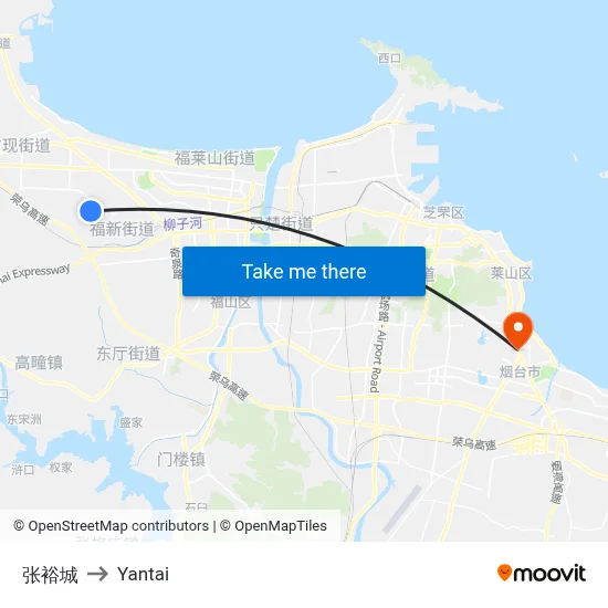 Zhangyu City to Yantai map