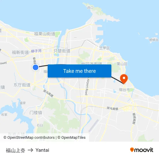 Fushan Shangjia to Yantai map