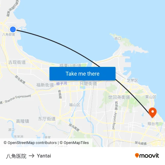 Bajiao Hospital to Yantai map