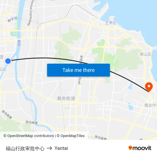 Fushan Administrative Approval Center to Yantai map