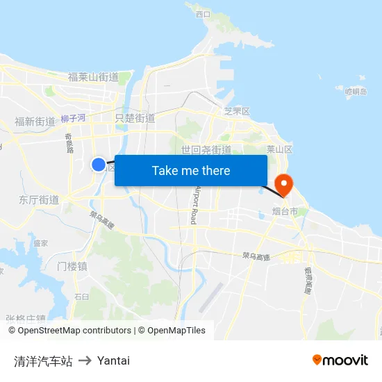 Qingyang Bus Station to Yantai map