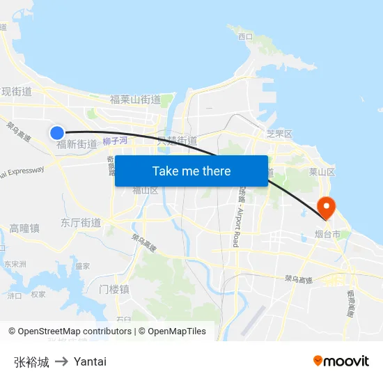 Zhangyu City to Yantai map