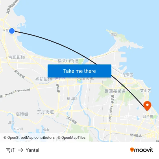 Guanzhuang to Yantai map