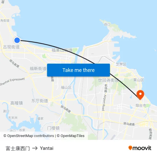 Foxconn West Gate to Yantai map