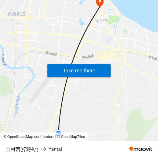 Jin Village West (Request Stop) to Yantai map